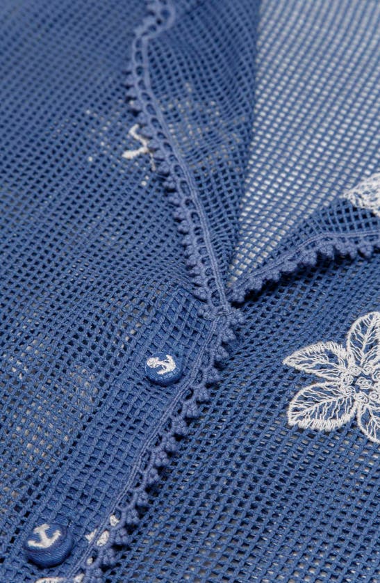 Shop Agua Bendita Axel Kai Crochet Trim Sheer Cotton Cover-up Button-up Shirt In Blue Nautical
