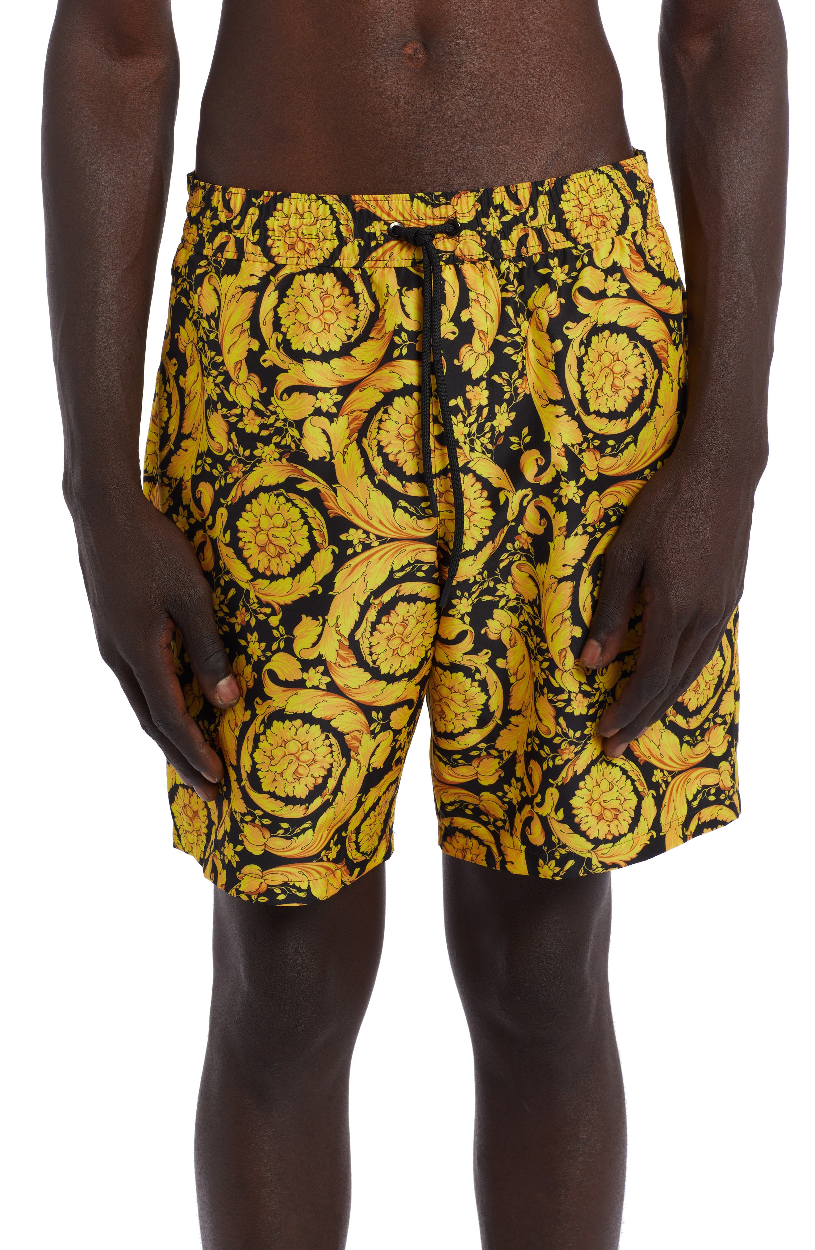 Save 62% Versace Synthetic Baroque Print Swim Shorts in Black for Men Yellow Mens Clothing Beachwear 
