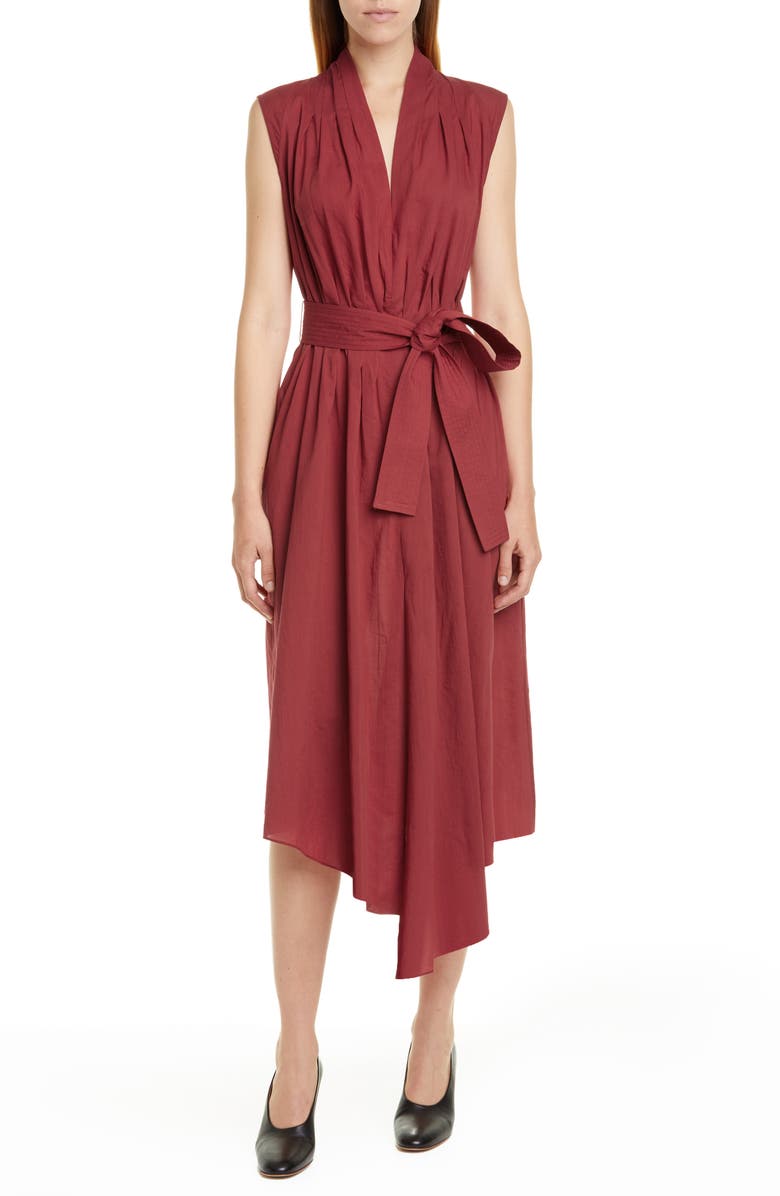 Adam Lippes Belted Asymmetrical Voile Midi Dress | Nordstrom