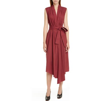 Adam Lippes Belted Asymmetrical Voile Midi Dress, Red