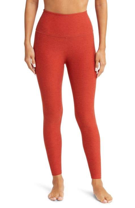 Red Orange Tie Dye Women Leggings Side Pockets, Printed Yoga Pants
