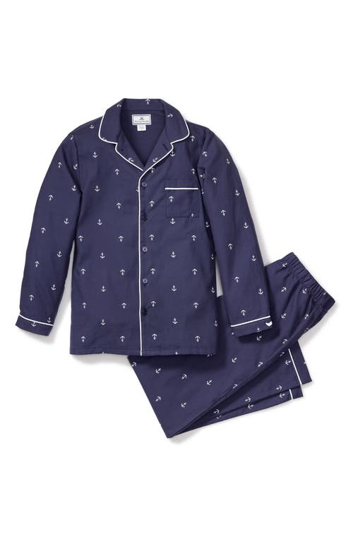 Petite Plume Portsmouth Anchors Long Sleeve Two-Piece Pajamas Navy at Nordstrom,