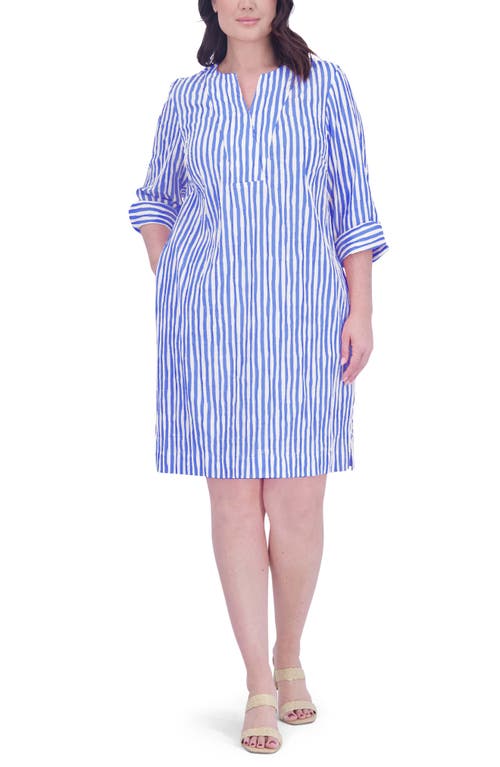 Vena Stripe Crinkle Shift Dress in Cornflower
