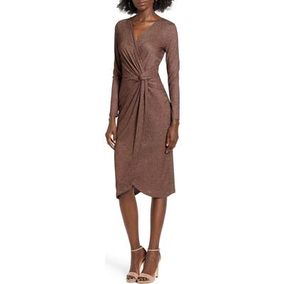 Row A Rib Long Sleeve Midi Dress, Metallic