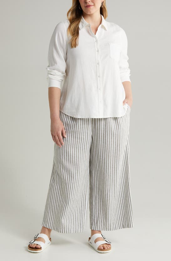 Shop Caslon (r) Long Sleeve Linen Blend Button-up Shirt In White