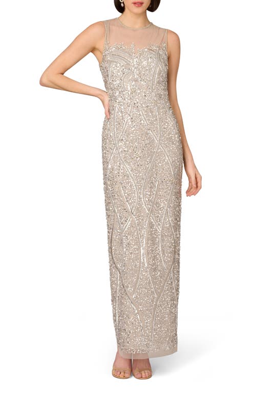 Beaded Sequin Sleeveless Column Gown in Silver