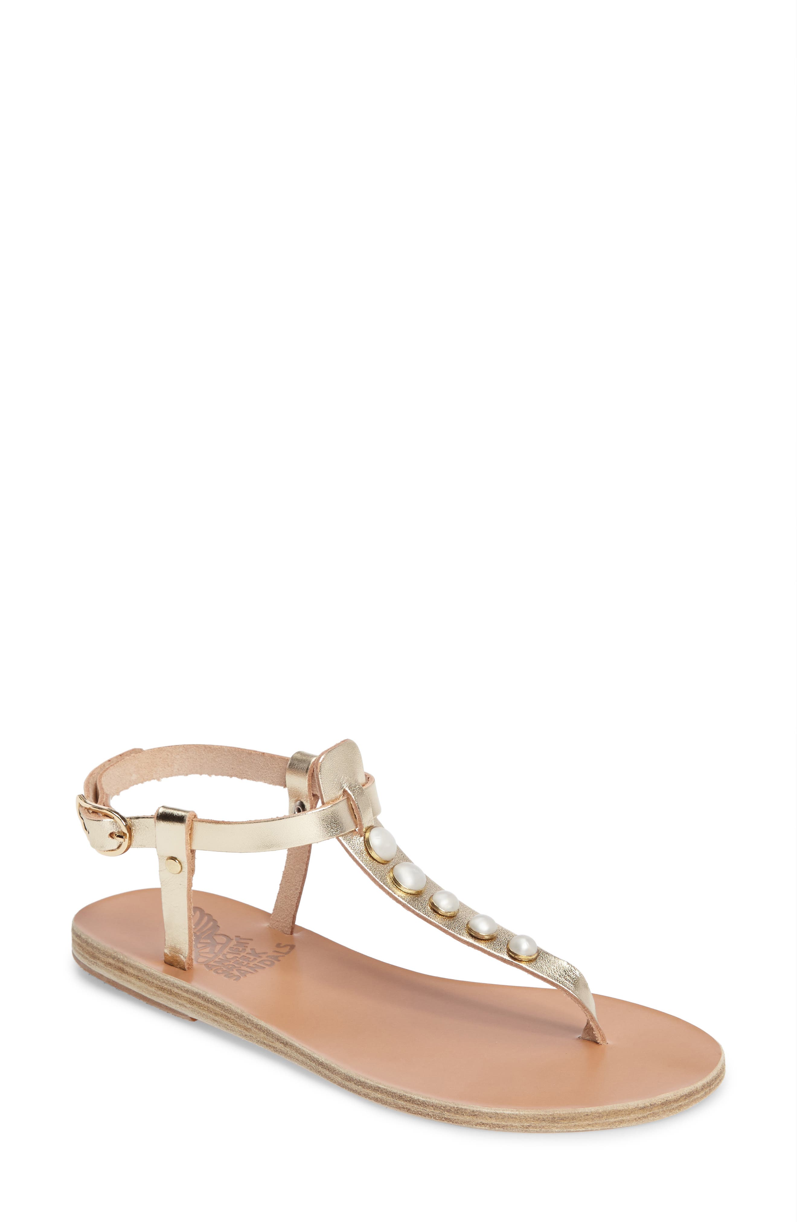 Ancient Greek Sandals Lito Imitation Pearl Embellished TStrap Sandal