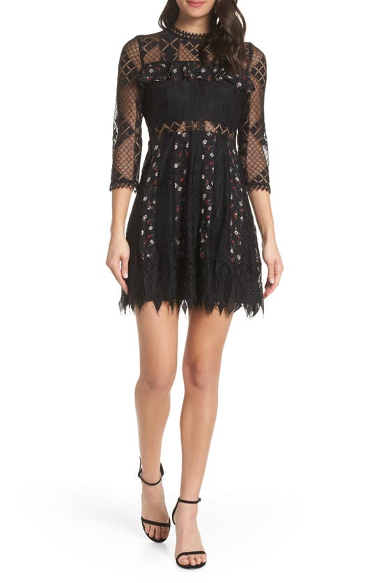 Foxiedox Josefine Lace & Clip Dot Cocktail Dress In Black Multi