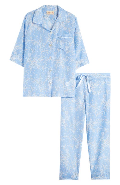 Cheri Blossom Cotton & Silk Crop Pajamas in Powder Blue