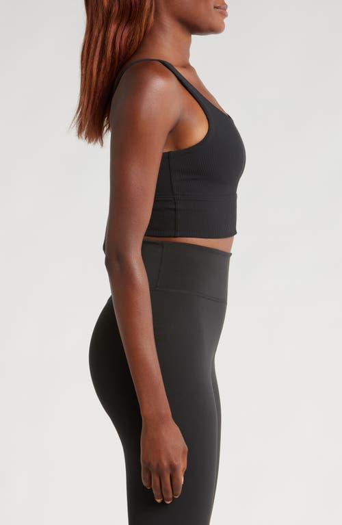 Shop Nike Zenvy Rib Dri-fit Longline Sports Bra In Black/black/pcg3c