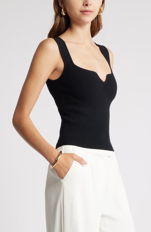 Open Edit Notched Rib Sweater Tank In Black