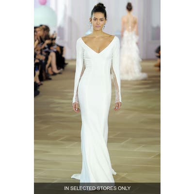 Ines Di Santo Madeline Lace Inset Silk Crepe Sheath Gown, Size IN STORE ONLY - Ivory