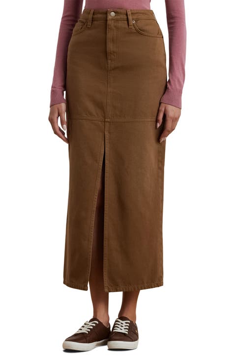 Brown denim pencil skirt hotsell