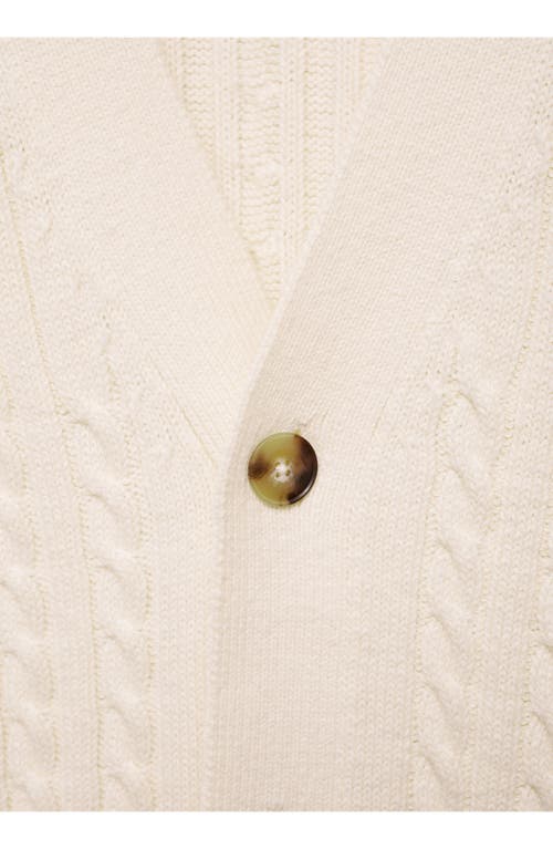 Shop Mango Cable Stitch Cotton Blend Cardigan<br /> In Off White