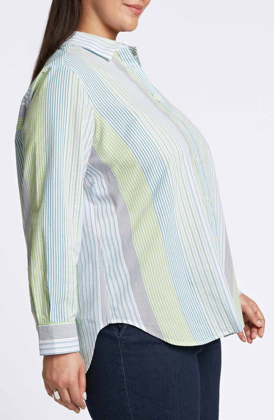 Shop Foxcroft Relaxed Variegated Stripe Seersucker Button-up Shirt In Blue Multi