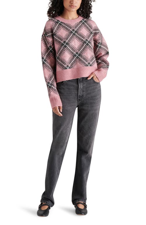 Shop Steve Madden Becka Argyle Crewneck Sweater In Mauve Multi