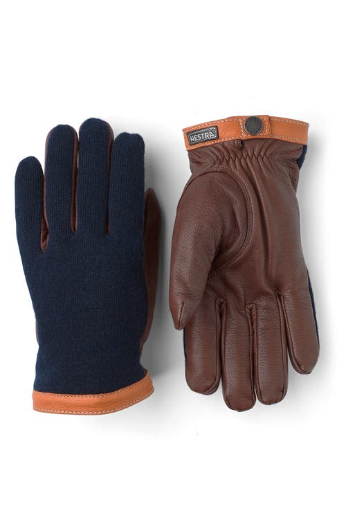 Deerskin & Merino Wool Gloves in Navy/Chocolate