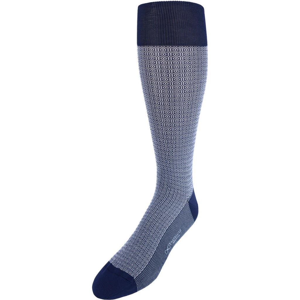 Trafalgar Bernard Chain Link Mercerized Cotton Mid-calf Socks In Navy With Light Blue