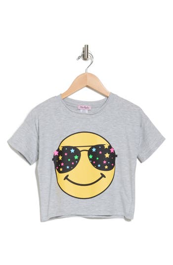 Shop Miss Popular Kids' Sunglasses Smile Graphic T-shirt In Grey