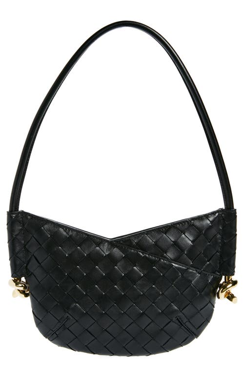 Mini Solstice Intrecciato Leather Hobo Bag in Black/Brass