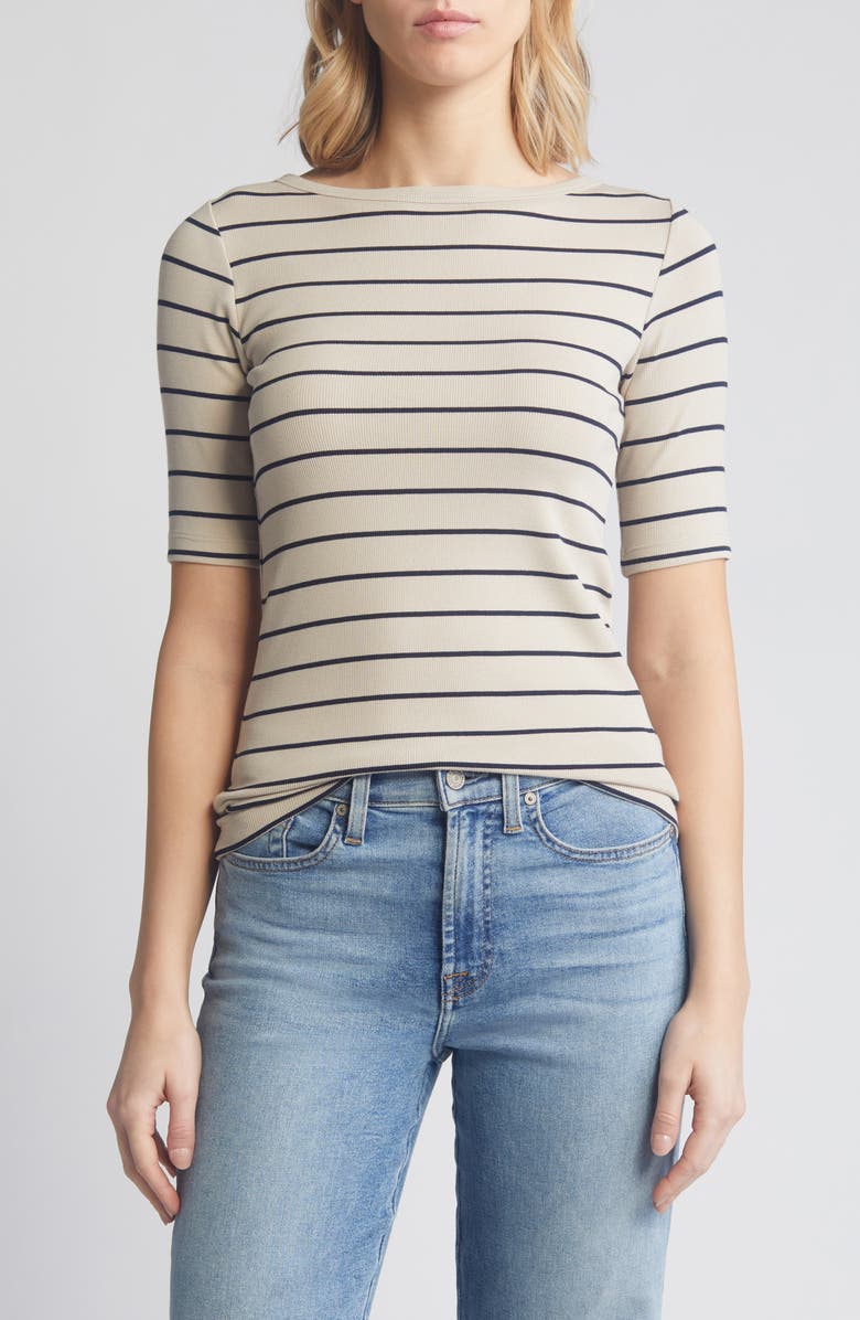 NIC+ZOE Wide Stripe Cotton Blend Top, Main, color,