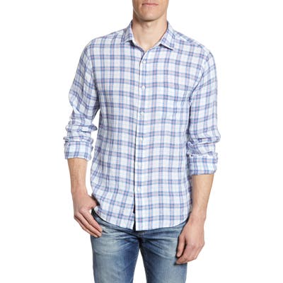 Faherty Plaid Linen Button-Up Shirt, Blue