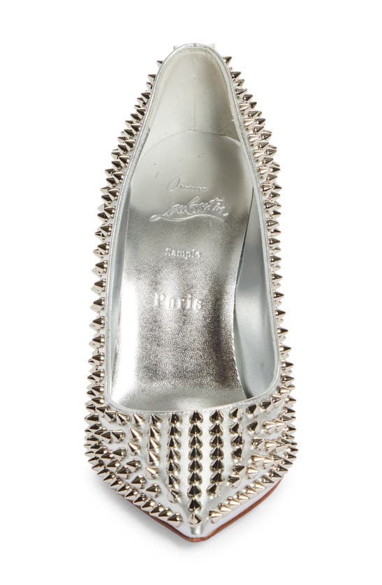 Shop Christian Louboutin Condora Spikes Pointed Toe Pump In Silver