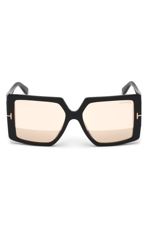 TOM FORD Quinn 57mm Square Sunglasses in Shiny Black /Mirror Violet