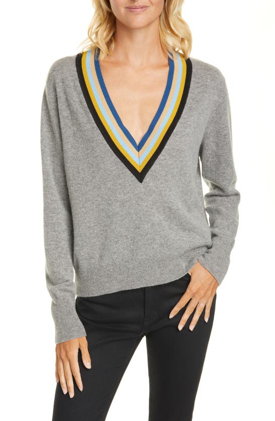 Veronica Beard Jessel Merino Wool & Cashmere Tennis Sweater In Grey Melange