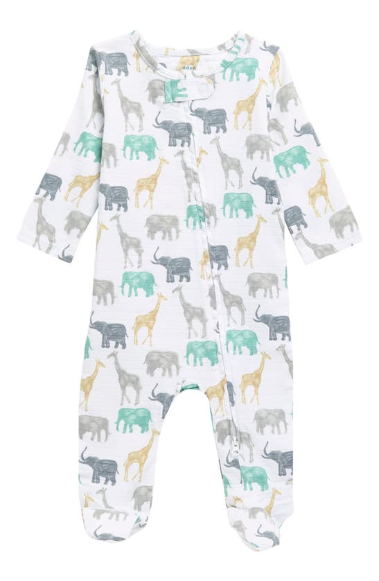 Aden And Anais Babies'  Long Sleeve Zipper One-piece Bodysuit In Elephants Giraffes