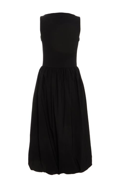 Shop Quiz Jersey And Bengaline Puffball Midi Dress In Black