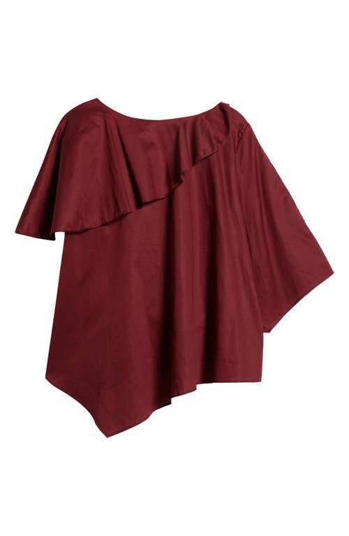 Shop Harshman Tatyana Ruffle Asymmetric Cotton Top In Burgundy