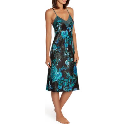 In Bloom By Jonquil Peacock Satin Nightgown, Blue (Nordstrom Exclusive)