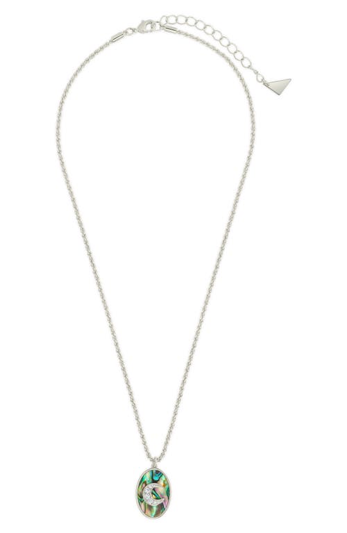 Sterling Forever Carrie Cubic Zirconia & Abalone Moon Pendant Necklace In Silver