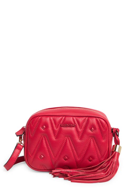 NWT Valentino Handbag Lipstick Red Studded Crossbody Shouder Bag Purse  Zipper