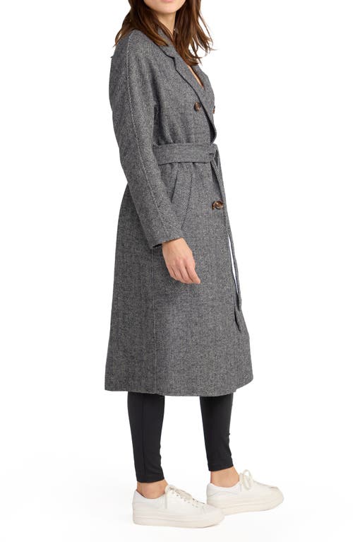 Belle & Bloom Standing Still Belted Double Breasted Wool Blend Coat In Charcoal