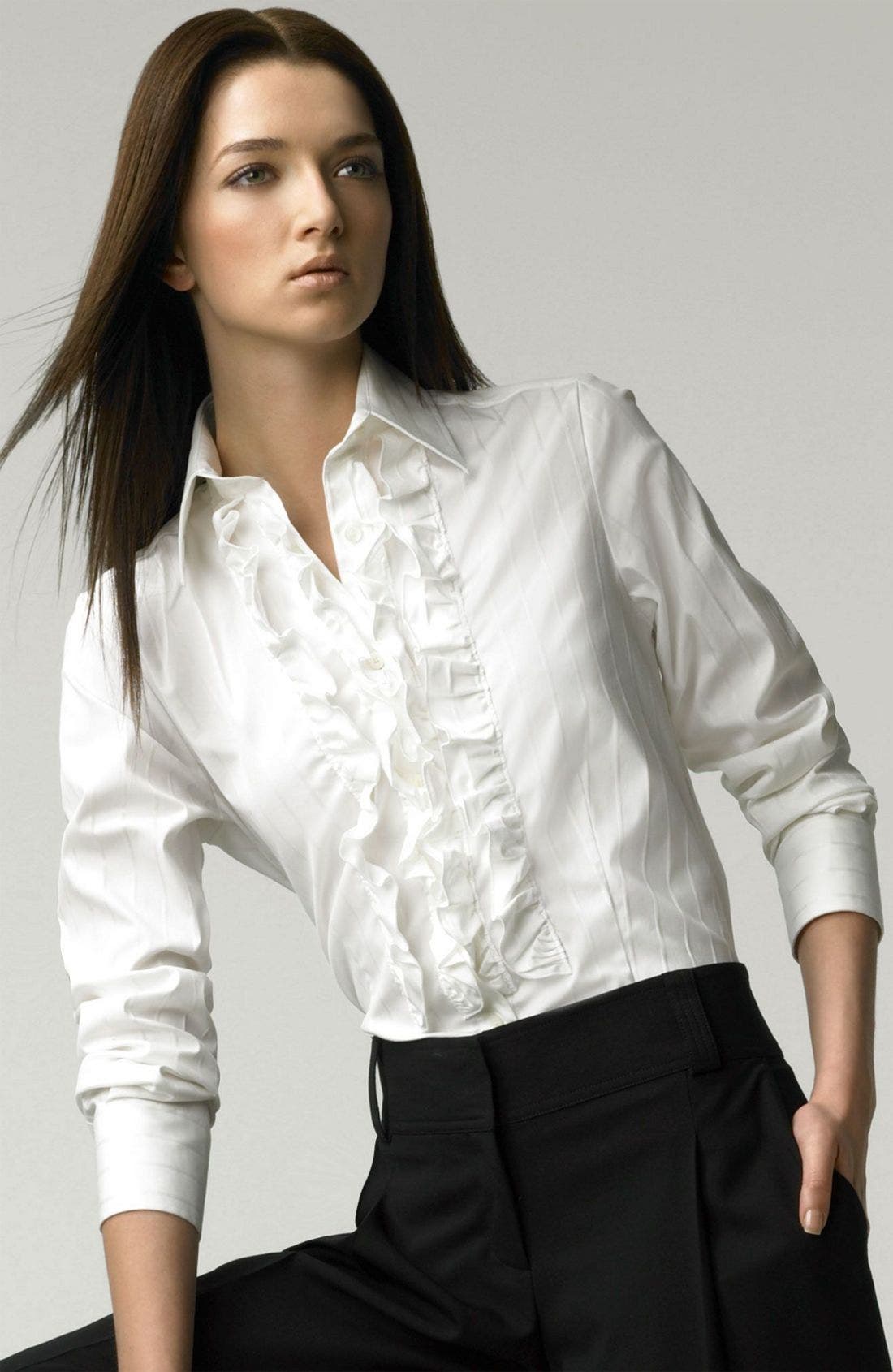 Burberry Ruffle Front Tuxedo Blouse | Nordstrom