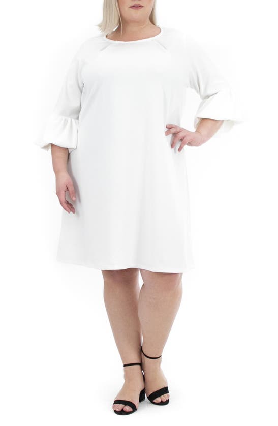 Nina Leonard Solid 3/4 Bell Sleeve Shift Dress In Ivory