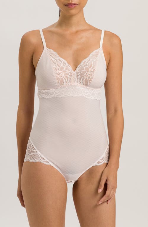 Shop Hanro Marilyn Lace Trim Mesh Bodysuit In 1348 - Morning Glory