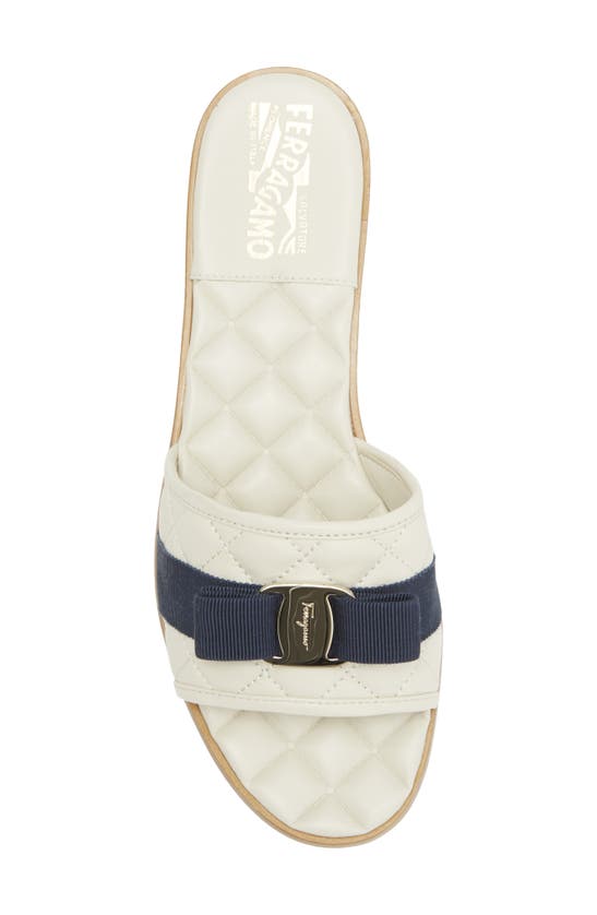 Shop Ferragamo Vara Bow Quilted Slide Sandal In Mascarpone