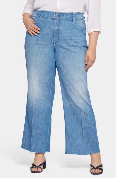 Teresa Hollywood High Waist Raw Hem Wide Leg Jeans (Everly) (Plus)