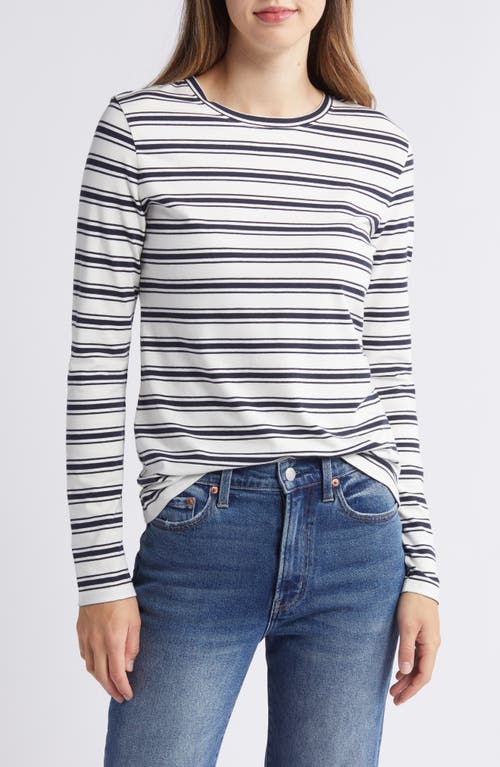 Shop Caslonr Caslon(r) Crewneck Long Sleeve T-shirt In Ivory- Navy Blazer Stripe