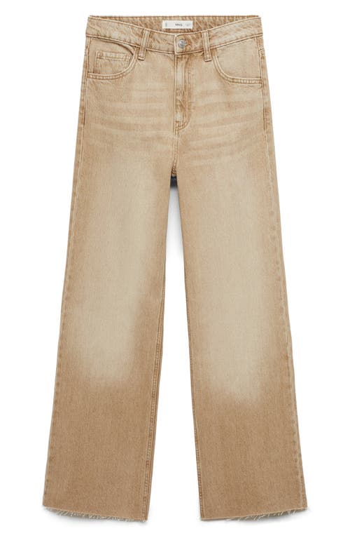 Shop Mango Raw Hem Wide Leg Jeans In Sand