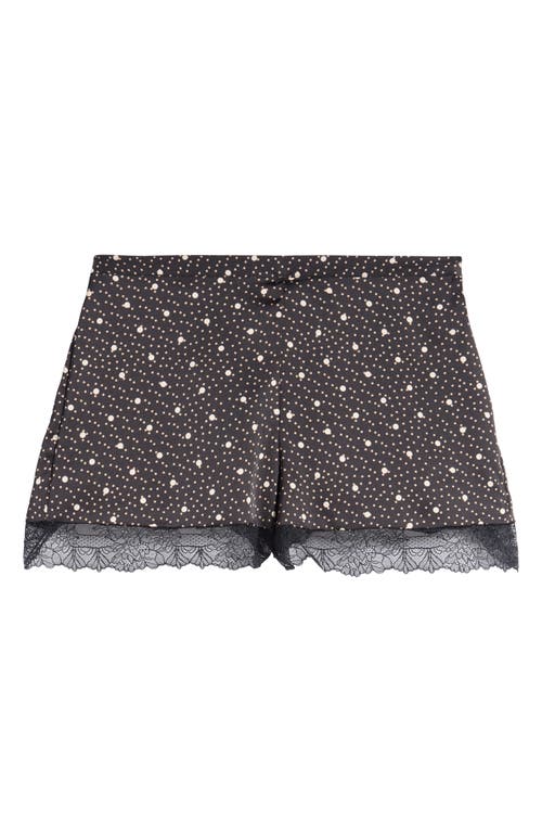 Shop Etam Sentiment Polka Dot Lace Trim Satin Pajama Shorts In Black