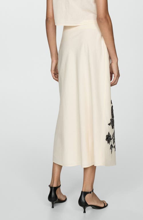 MANGO MANGO FLORAL EMBROIDERED COTTON & LINEN MIDI SKIRT