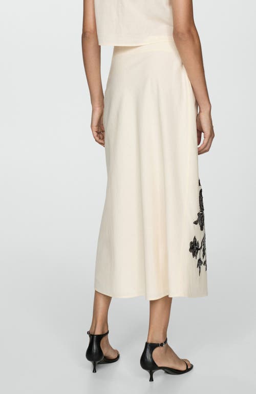 Shop Mango Floral Embroidered Cotton & Linen Midi Skirt In Beige