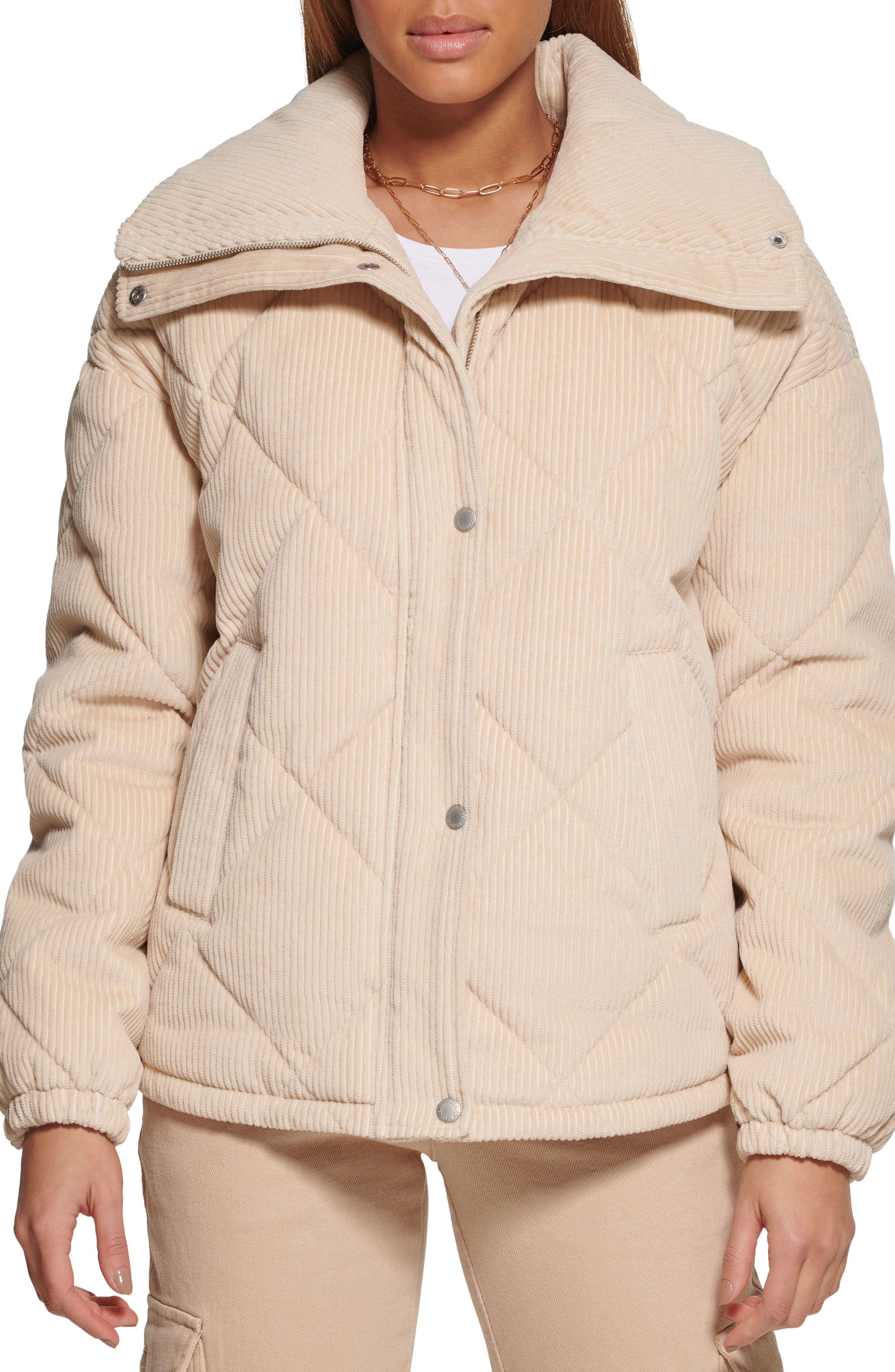 womens cream quilted coat