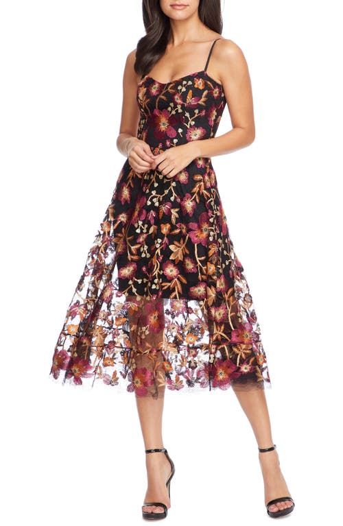 Dress the Population Uma Floral Embroidered Lace Dress in Maroon-Black Multi at Nordstrom, Size X-Large