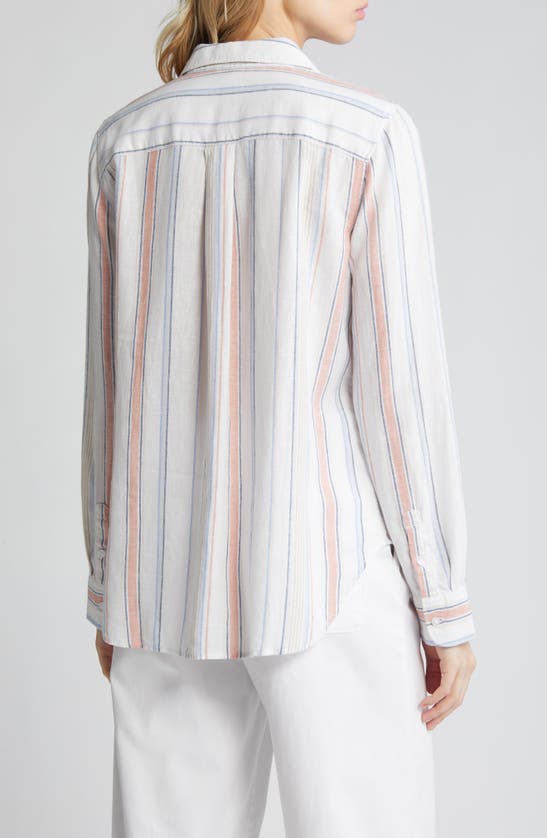 Shop Caslon Linen Blend Button-up Shirt In White- Blue Taylor Stripe