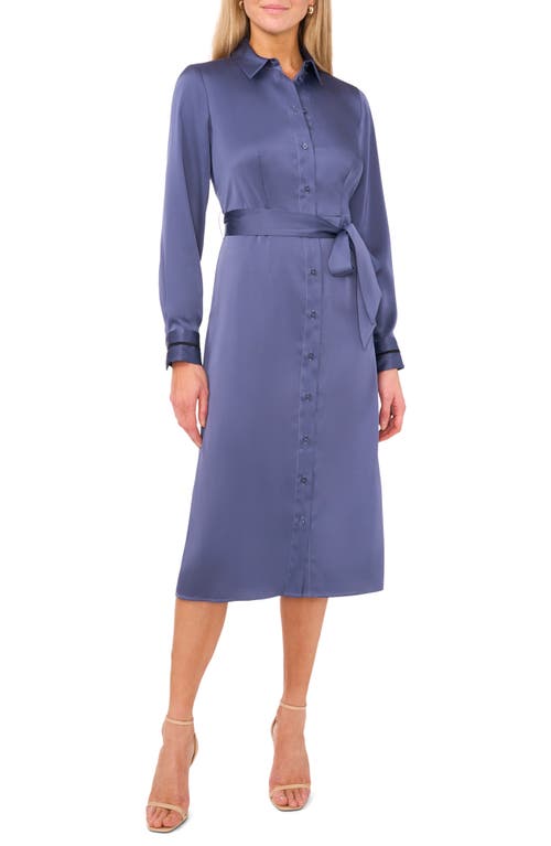 Shop Halogenr Halogen(r) Long Sleeve Satin Belted Shirtdress In Vintage Indigo Purple